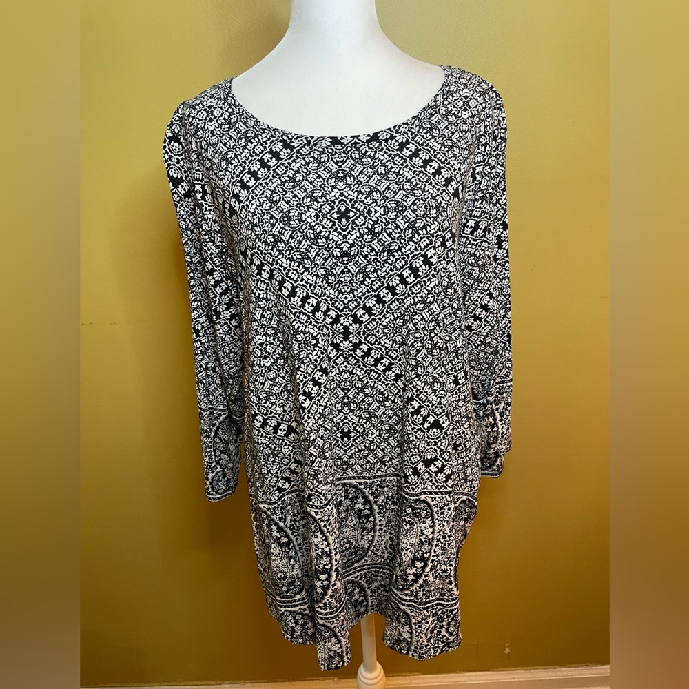 Lucky Brand Black & White Boho Top - 2X